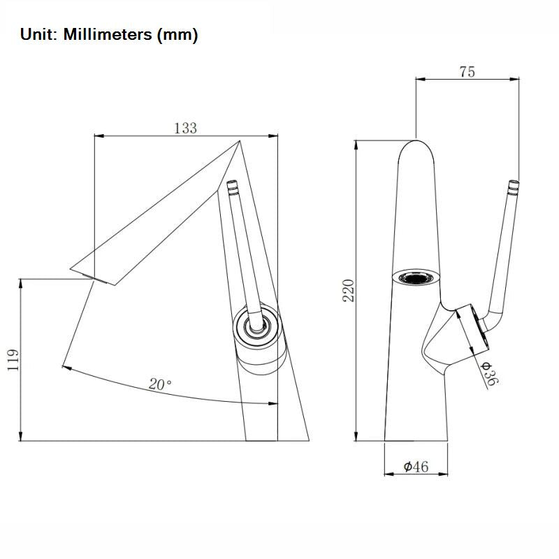 Naoki Modern Bathroom Faucet Dimensions