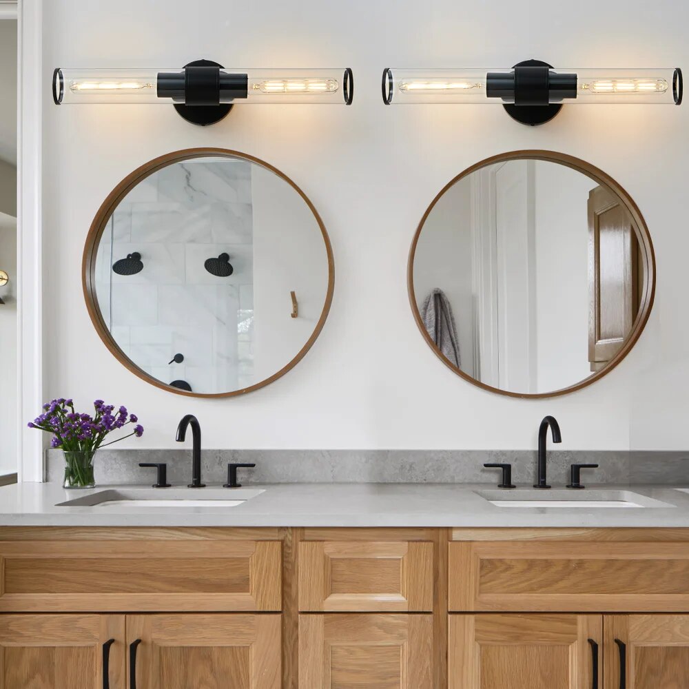 black finish two-bulb vanity lights