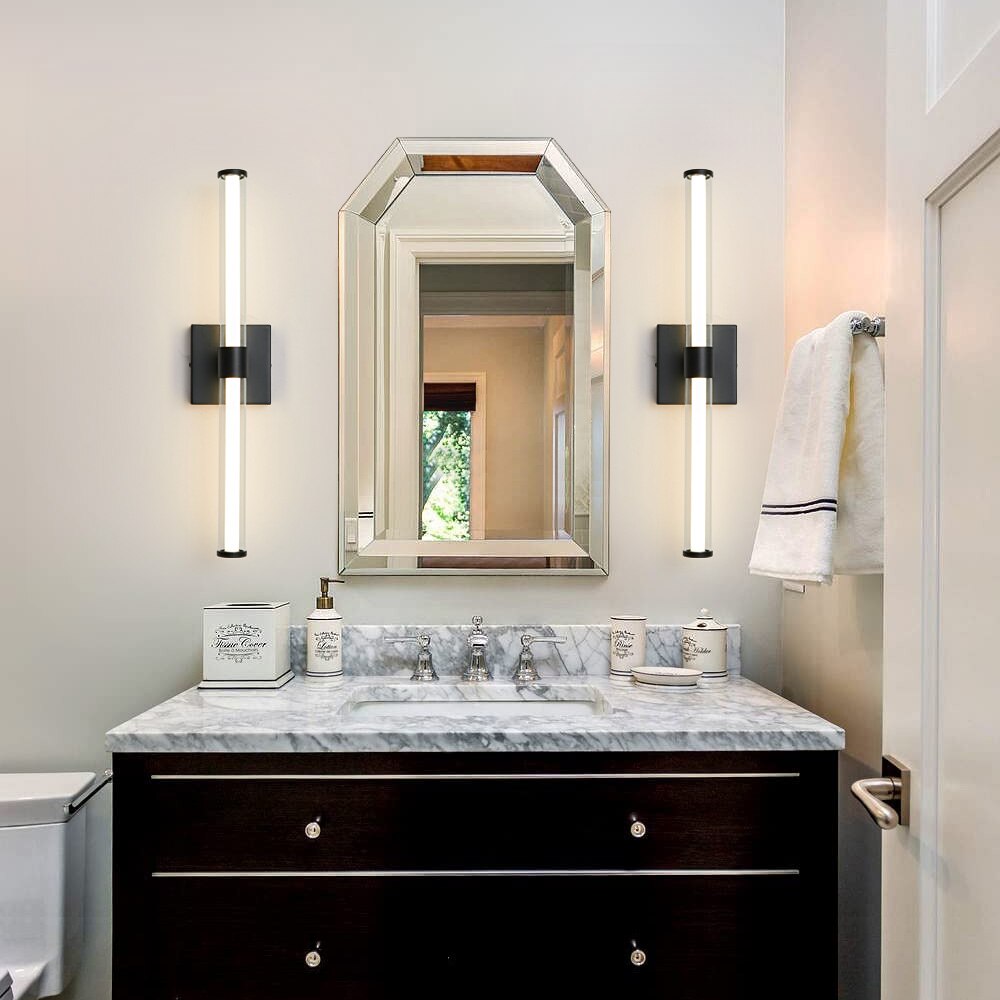 Black modern style two-bulb bathroom wall sconces
