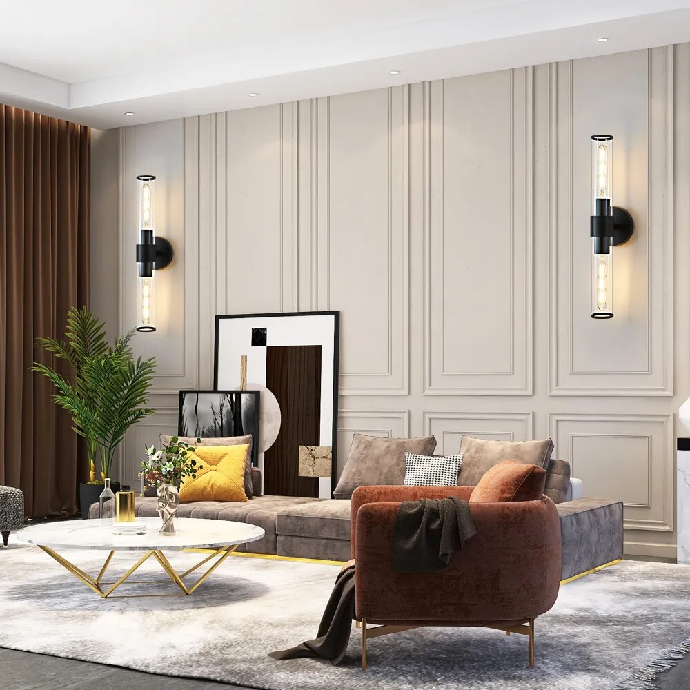 Black two-bulb common space wall sconces