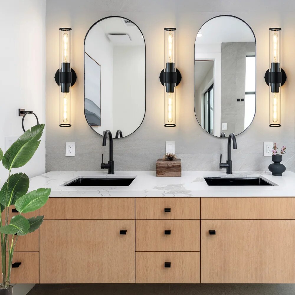 Modern style vanity wall socnces in black