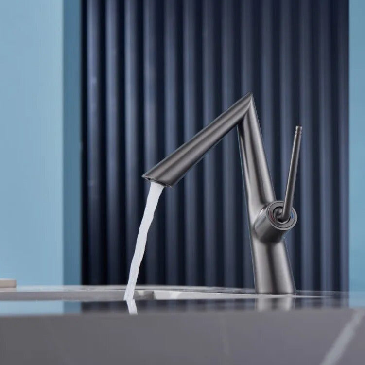 Dark gray geometric bathroom faucet