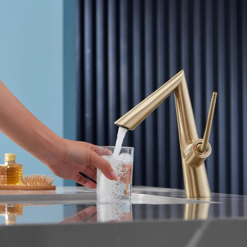 single handle brushed gold modern style bathroom faucet