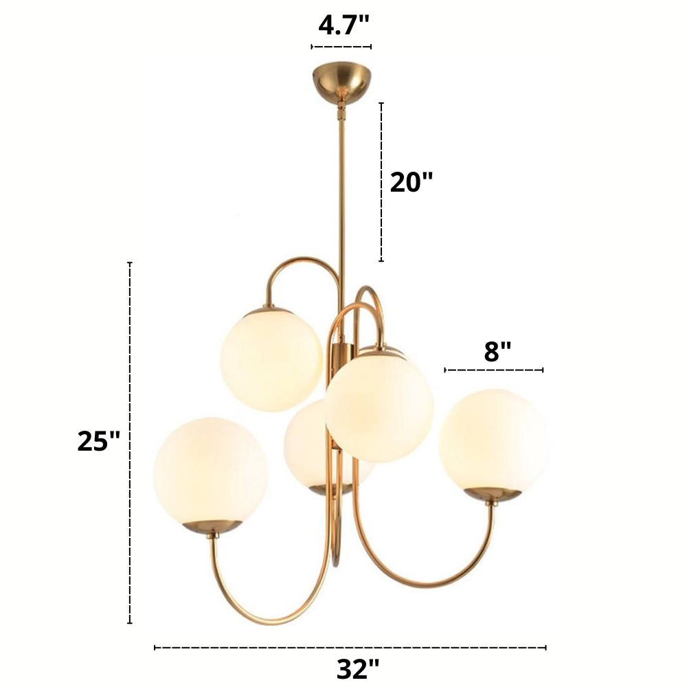 Lámpara de araña de vidrio esmerilado con múltiples bombillas