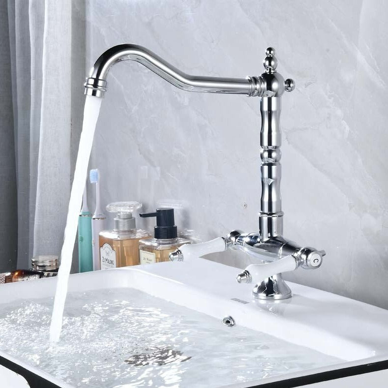 two handle farmhouse style chrome bathroom faucet