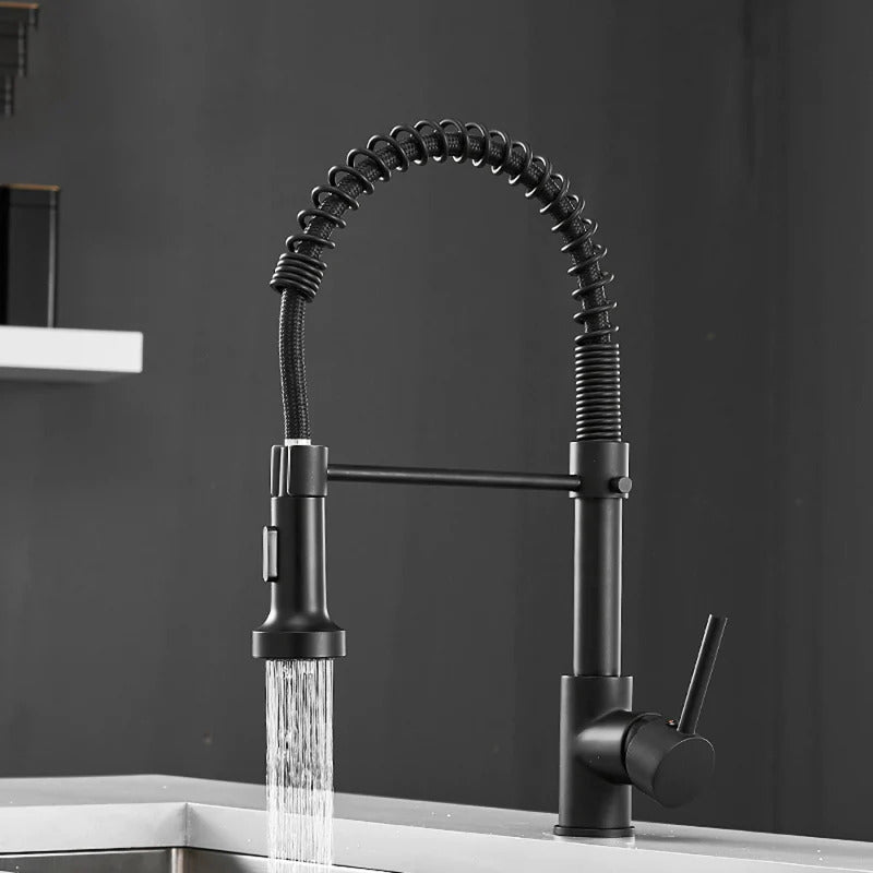 matte black spring pull out single handle kitchen faucet