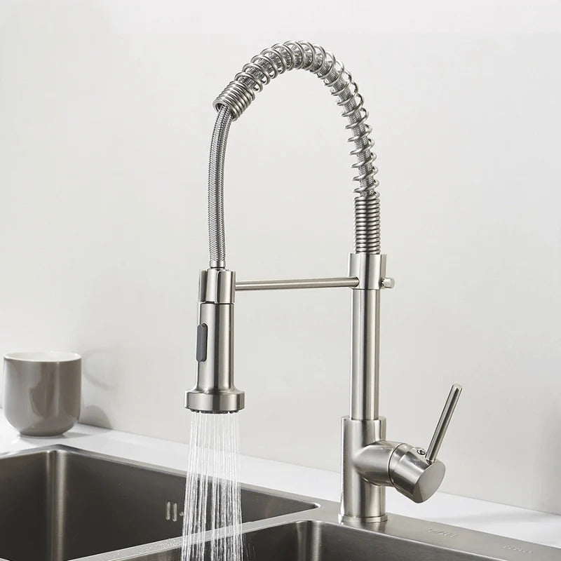 brushed nickel brass dual flow kitchen faucet