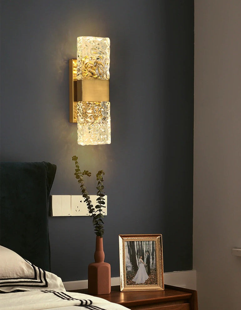 gold frame mid-century modern style glass crystal wall sconce