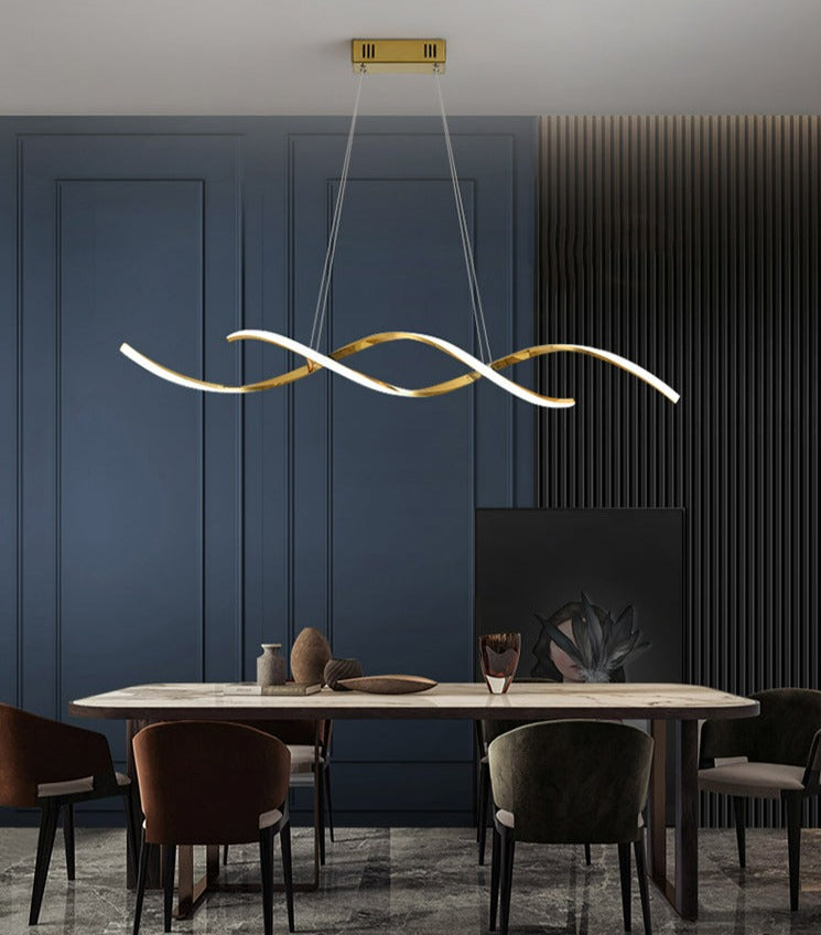Elegant curved modern gold chandelier