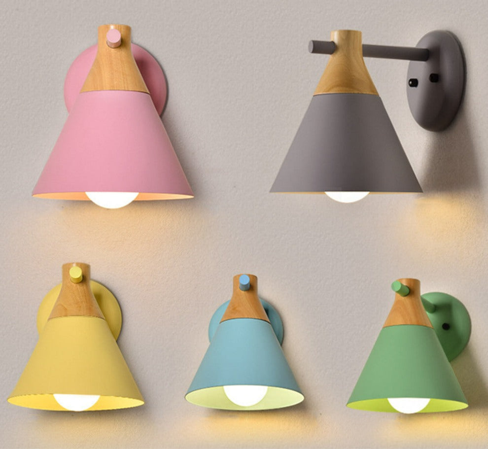Colorful Nordic Wood Base Wall Sconces