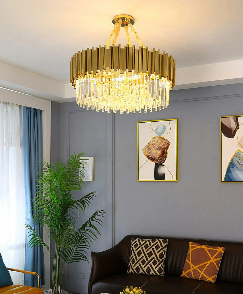 Circular Modern Gold Glass Chandelier