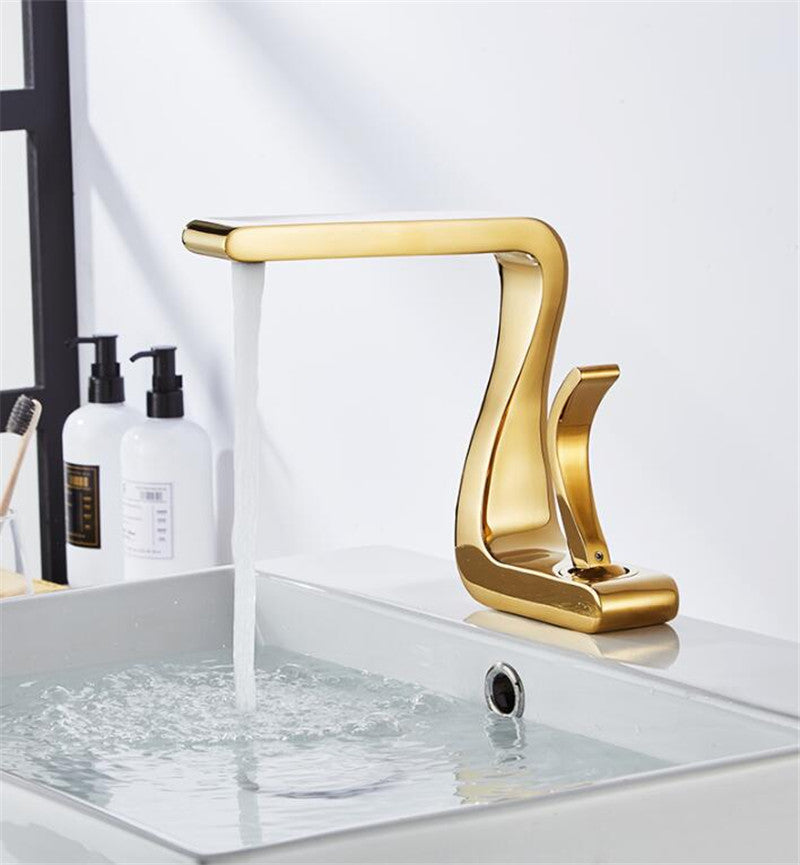 modern polished gold plated bathroom and powder room faucet
