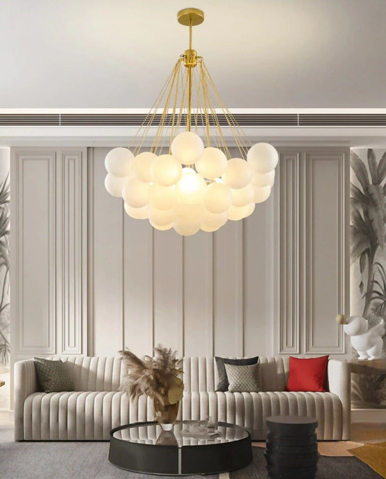 Contemporary European glass globe chandelier in gold