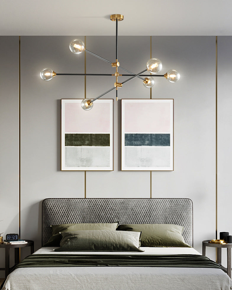black and brass six bulb chandelier
