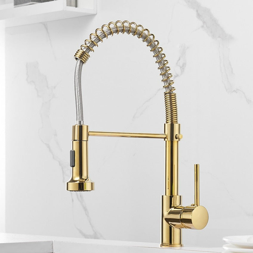 reflective gold spotless modern kitchen faucet