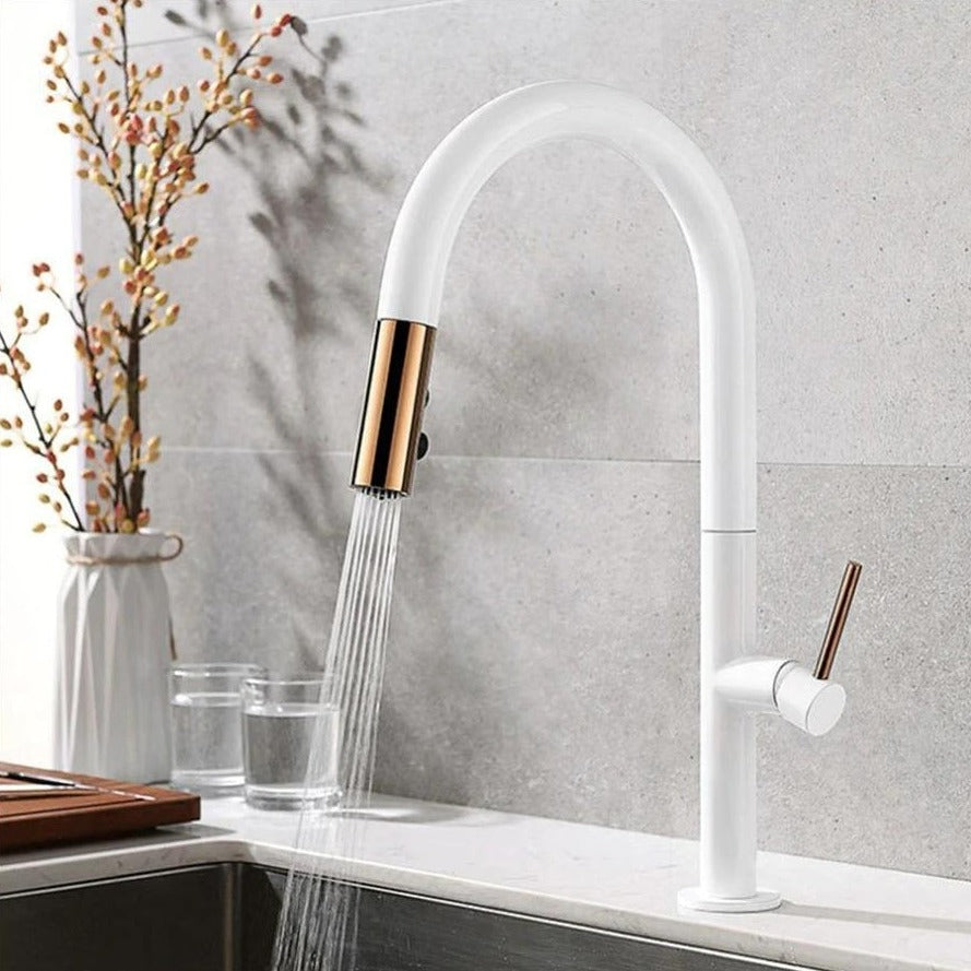 Rose Retractable Kitchen Faucet in White