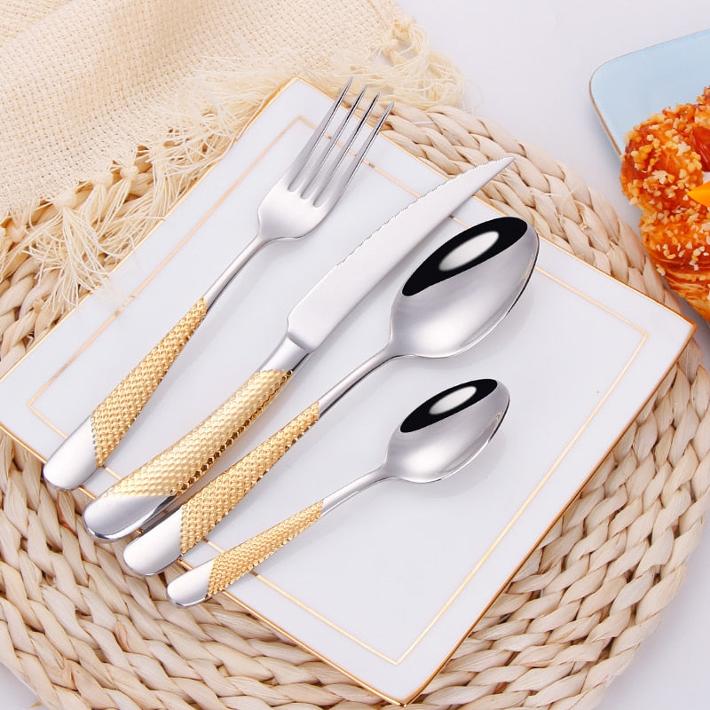 Modern Textured Handle Silverware Set