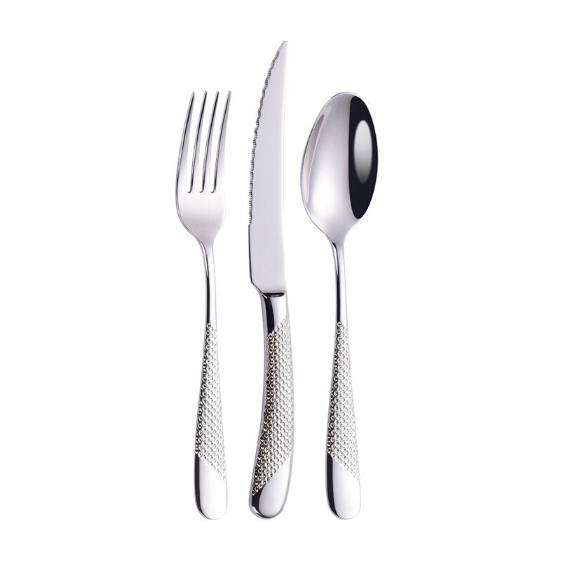 Modern Textured Handle Silverware Set