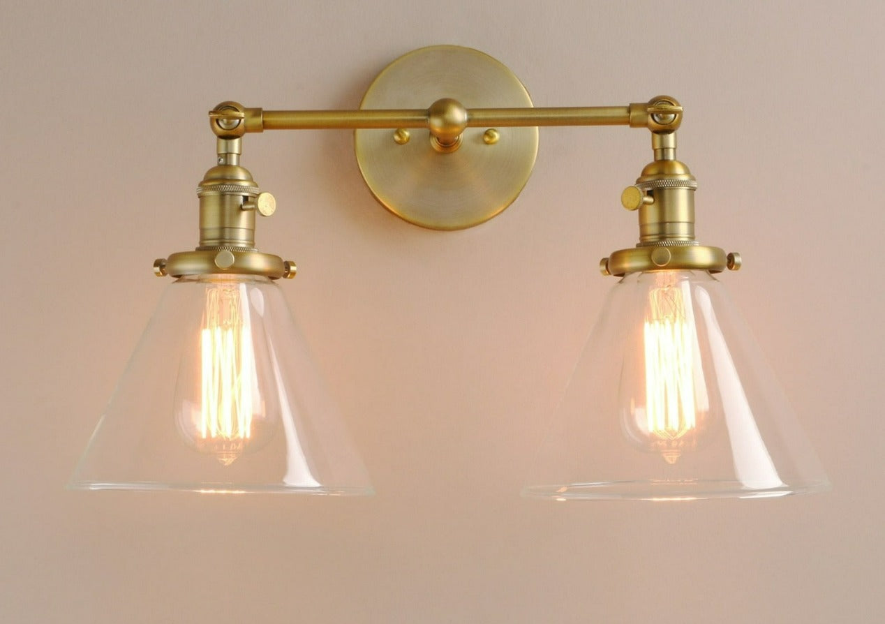 brass finish rustic farmhouse two bulb wall sconce