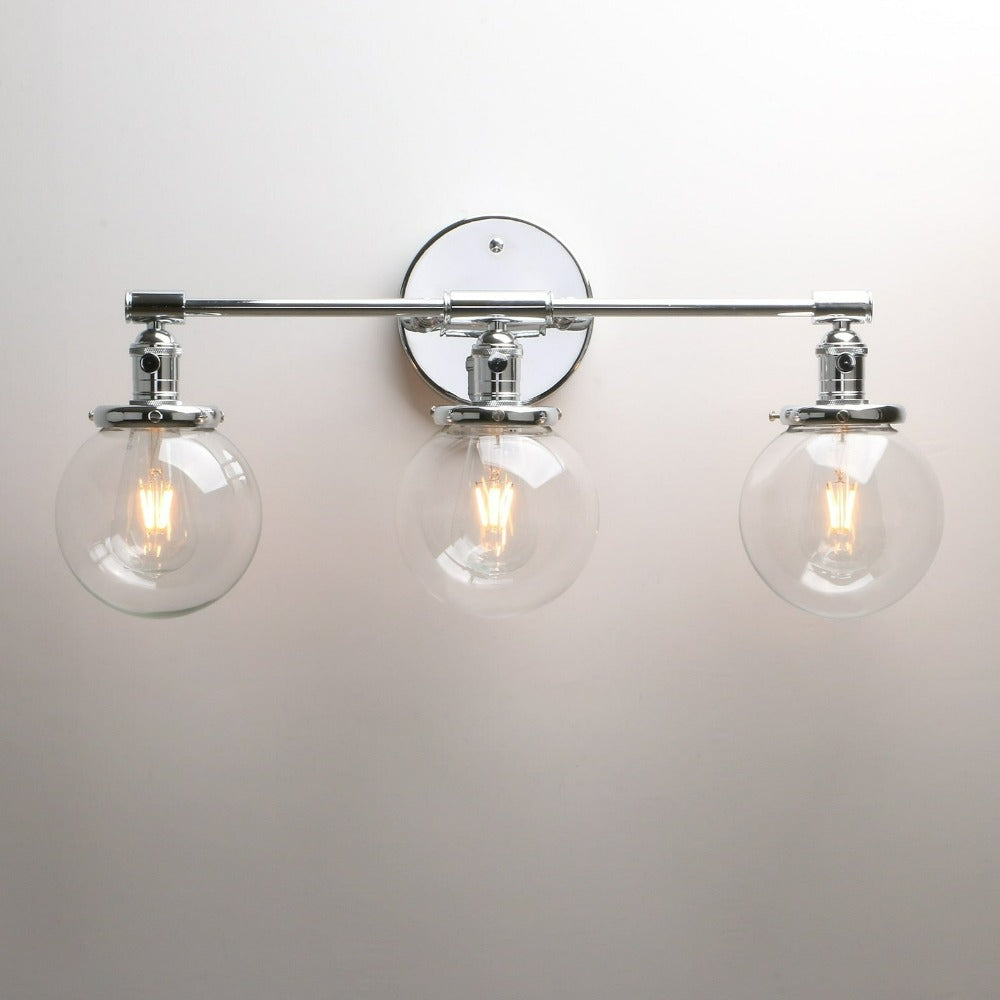 Aplique de pared de cristal con forma de globo y tres focos Deacon