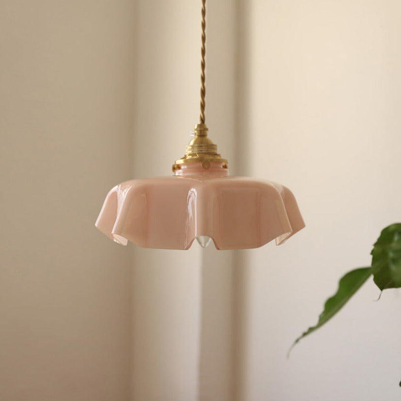 glass flower pendant light in pink