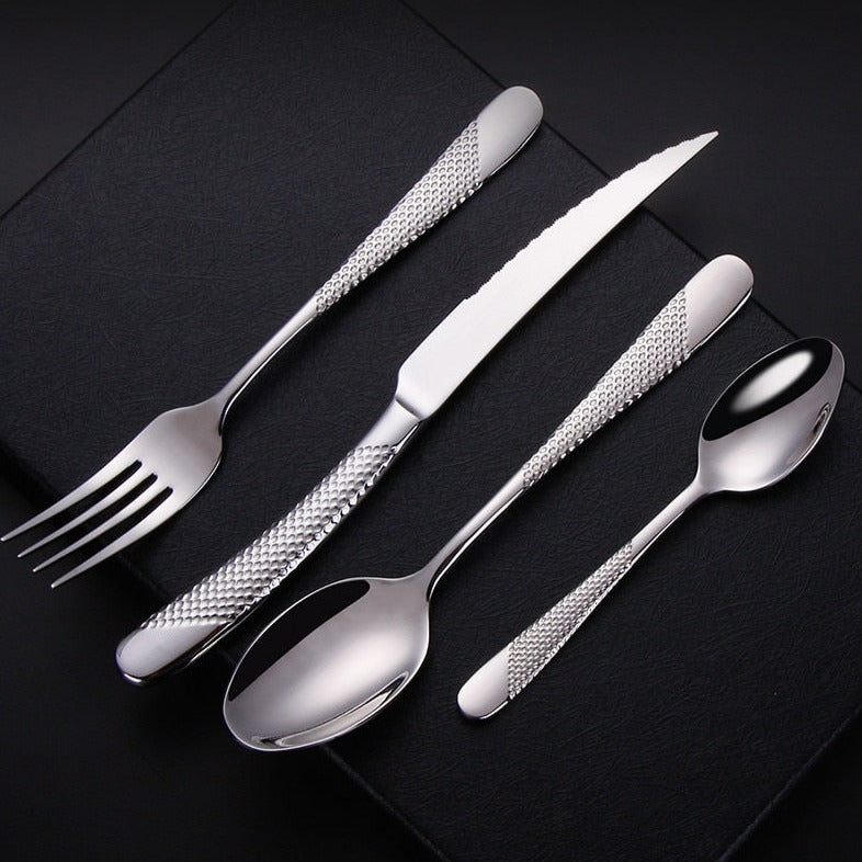 Modern Textured Handle Silverware Set