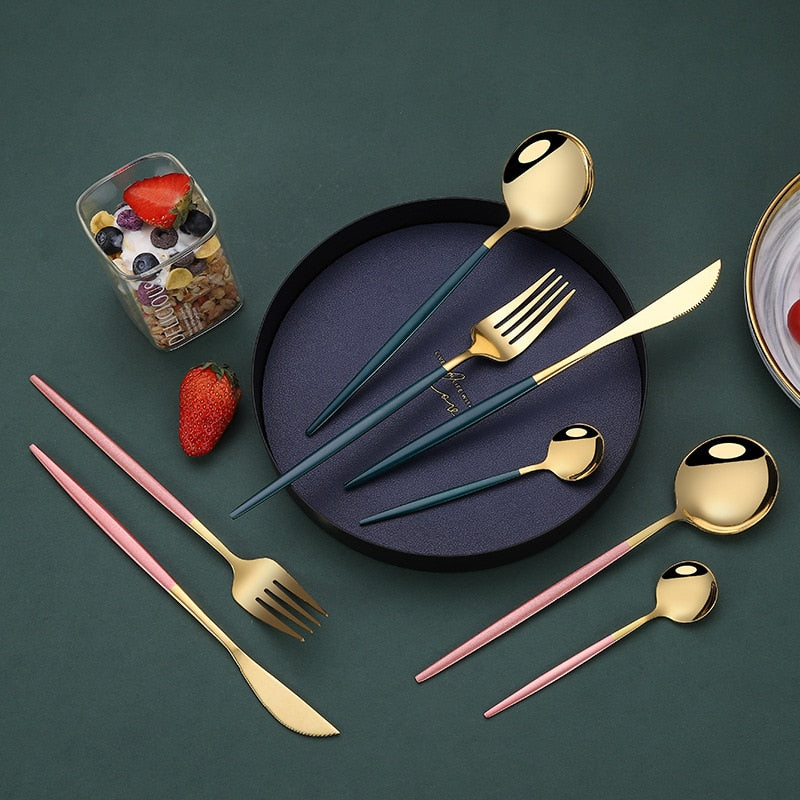 polished gold modern flatware set