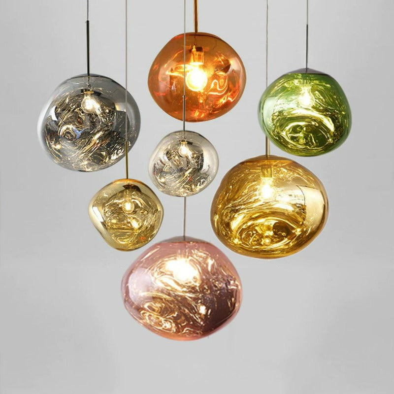 Modern warped glass pendant lights