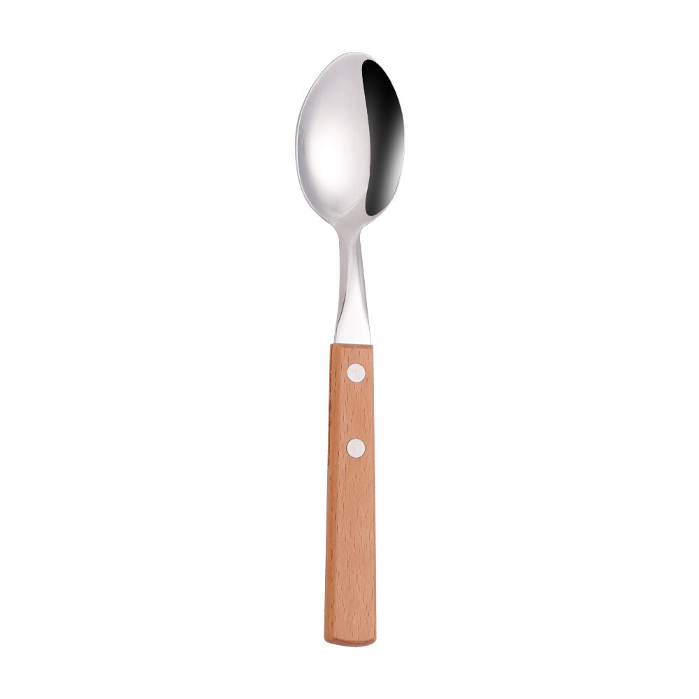 Ensemble d'argenterie en acier inoxydable avec manche en bois rustique