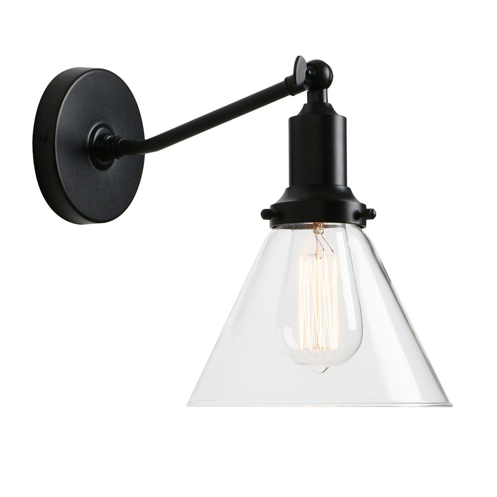 glass lampshade and black finish contemporary wall sconce
