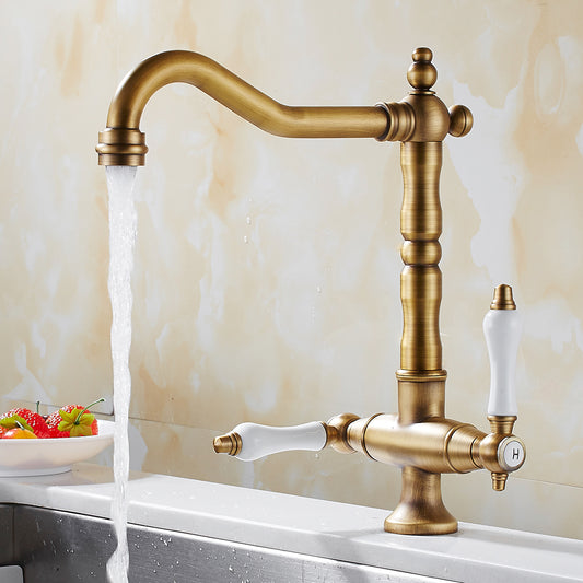 antique brass two handle kitchen faucet
