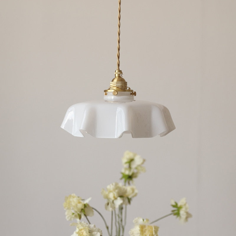 white draped glass flower pendant light