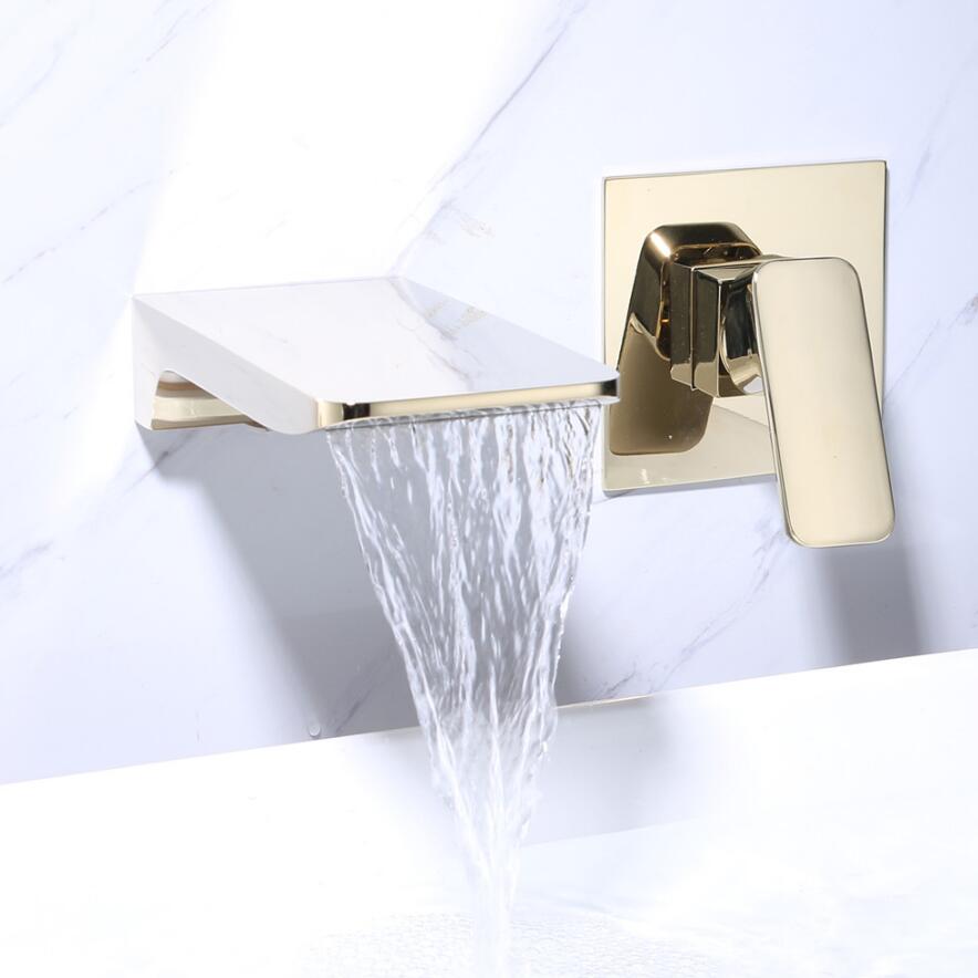 Wall mounted bathroom faucet in gold