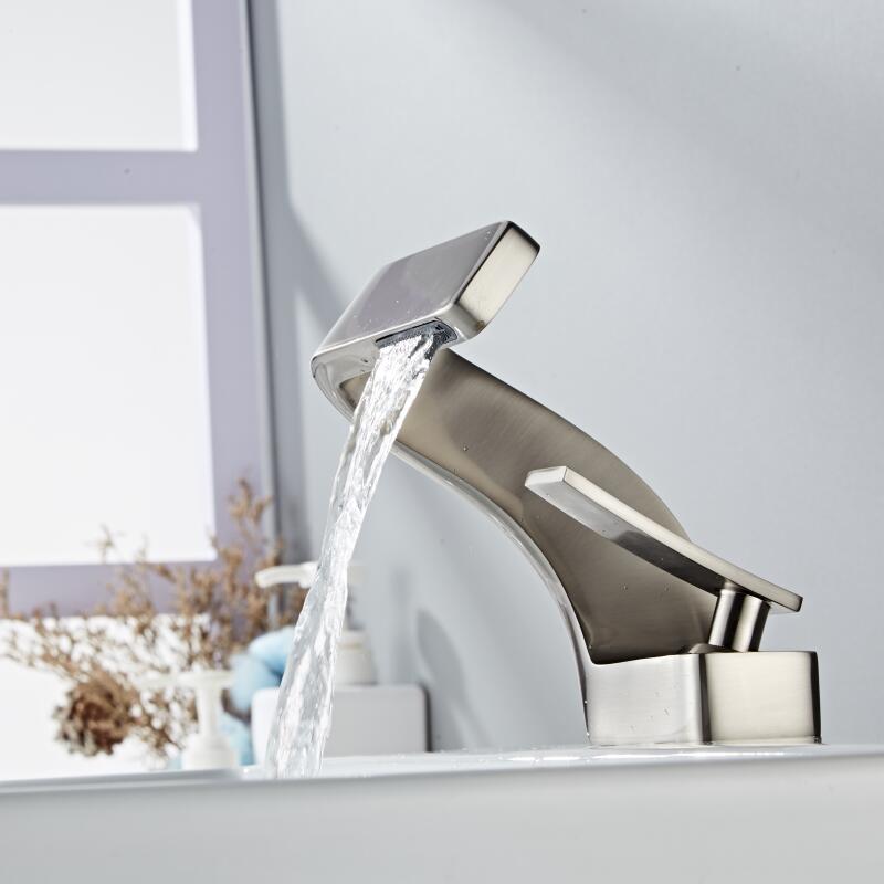 brushed nickel modern curved bathroom faucet