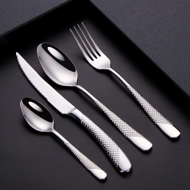 Modern Textured Handle Silverware Set