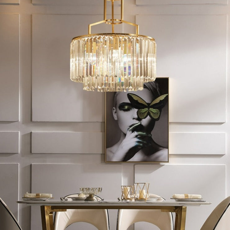DIY installation elegant dining room chandelier with glass crystals