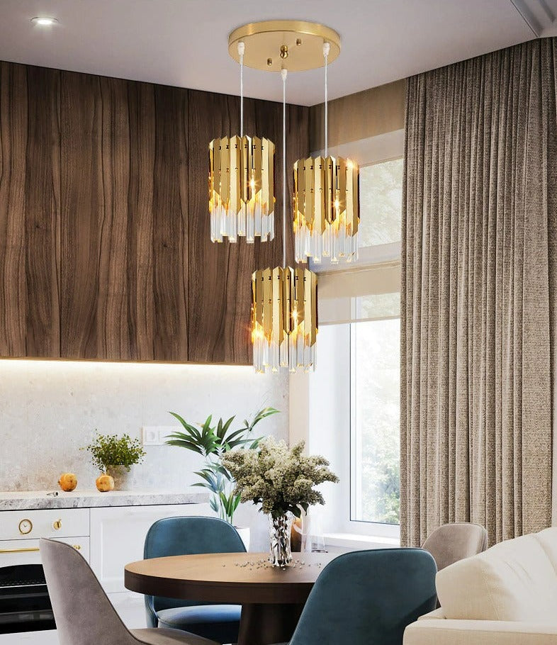 Modern three-tiered glass crystal light fixture