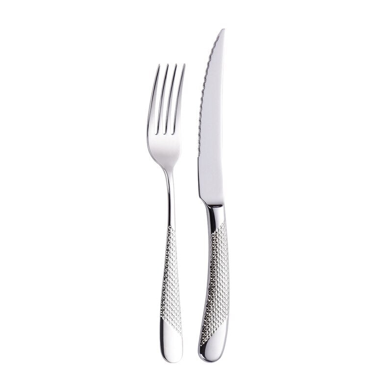 Modern Textured Handle Silverware Set