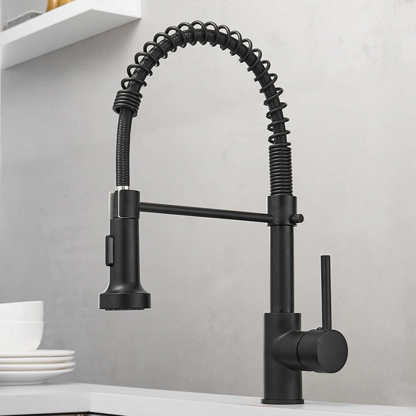 matte black single hole pull out kitchen faucet