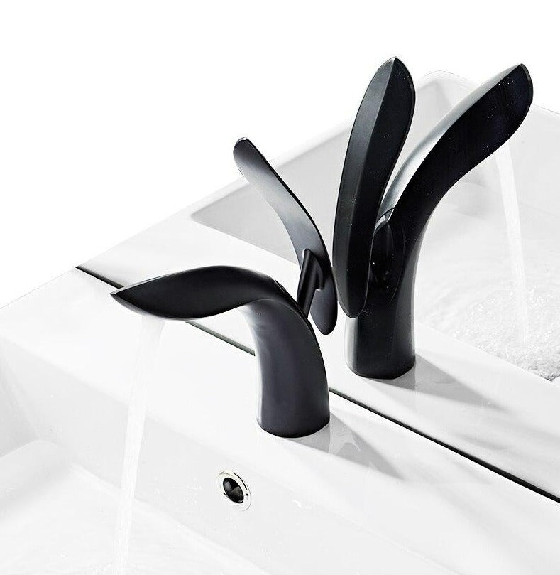 Modern black curved basin faucet for master bathrooms