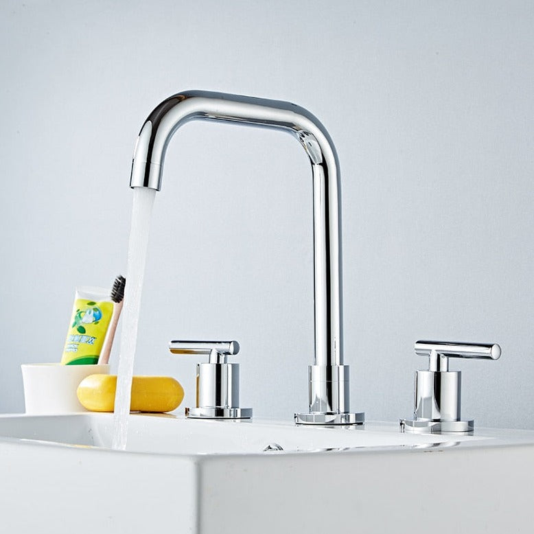 three hole chrome bathroom faucet