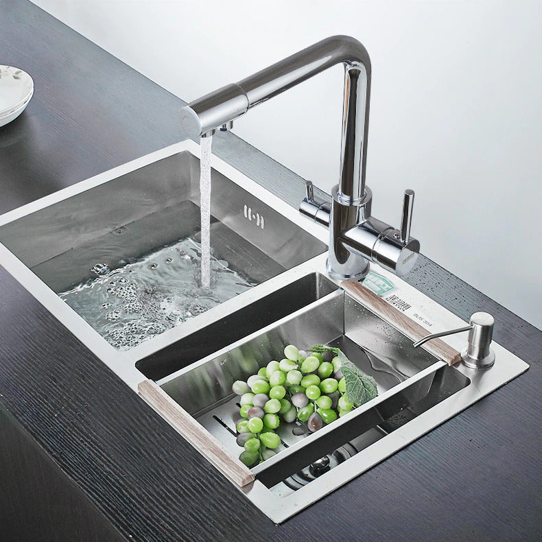 Chrome two spout kitchen faucet