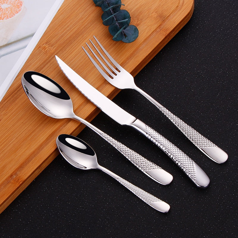 Modern Textured Handle Silverware Set