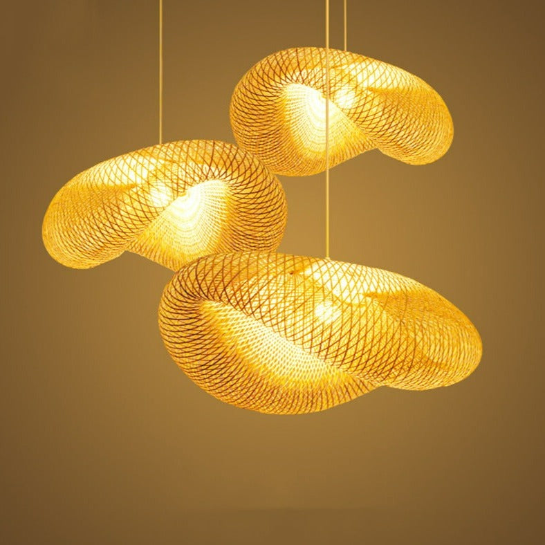 Beach house handwoven wood pendant lights