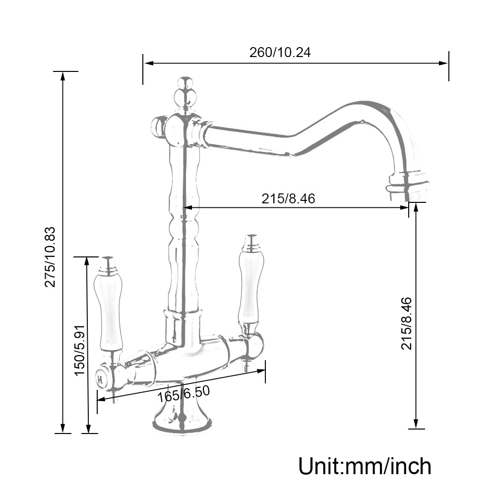 vitnage two handle faucet dimensions