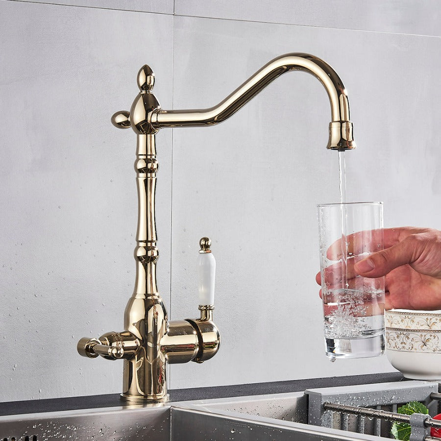 Polished gold two handle kitchen faucet