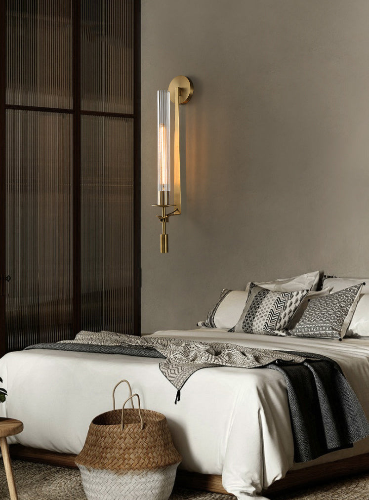brass and fluted glass rustic wall sconce