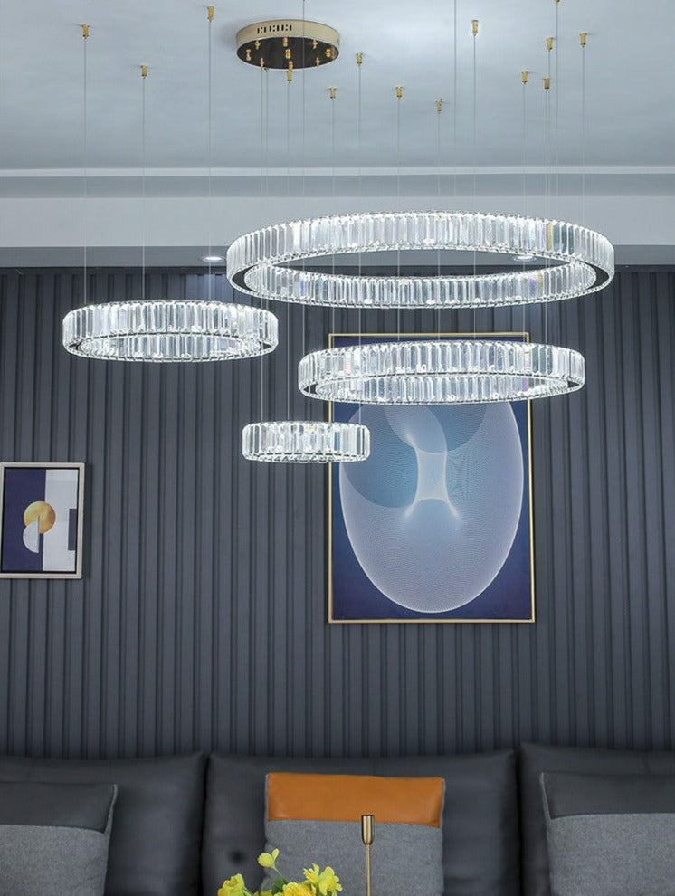 natural white glass chandelier with multiple rings