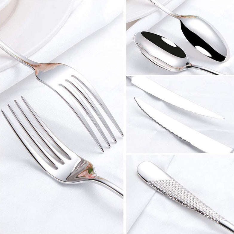 Modern Textured Handle Silverware Set