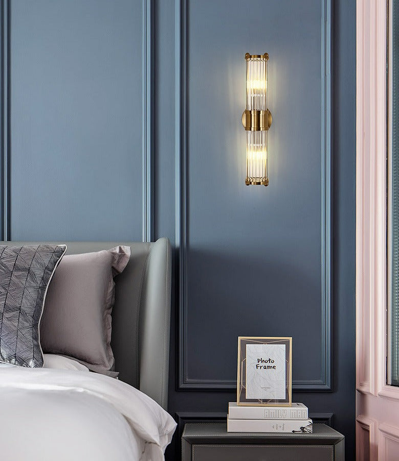 glass column wall sconce for modern master bedroom design